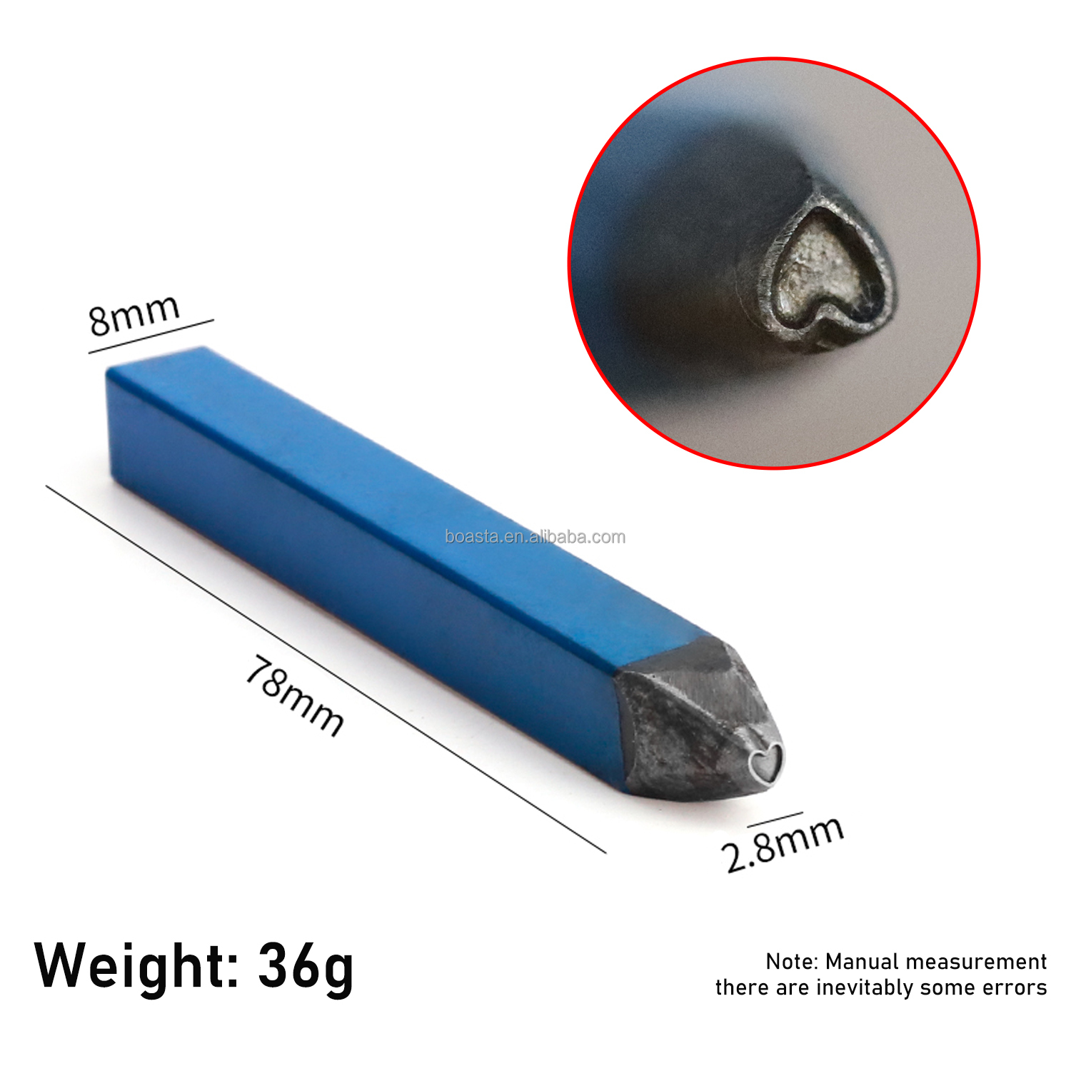 Tampon en acier motif cœur bleu 78 mm x 2,8 mm