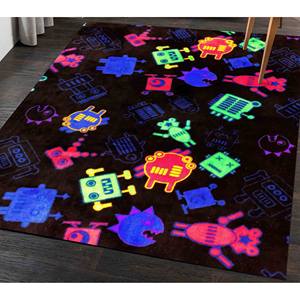 พรมหุ่นยนต์นีออน: ของตกแต่งห้องเด็กสมัยใหม่, ซักเครื่องได้, พรมพิมพ์ลาย, พรมนุ่มแบบไม่ทอ - Product Image 5