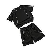 Ensemble T-shirt et Short Homme Tendance Streetwear Personnalisé Été Coupe Boxy Imprimé Rayé 100% Coton Ample et Lourd