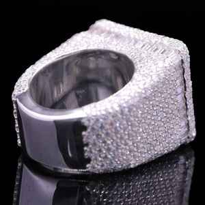 10.00Ct Hip Hop redondo y corte esmeralda plateado Pave ajuste Ice Out VVS Moissanite anillo de compromiso hombres 925 plata esterlina - Product Image 4