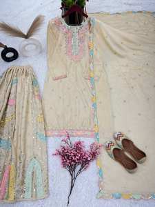 Colección de Vestidos Étnicos Indios de Diseño para Damas, Traje Gharara Salwar/Palazzo con Bordado Intenso, Nuevo, para Fiestas y Bodas, Completamente Cosido - Product Image 5