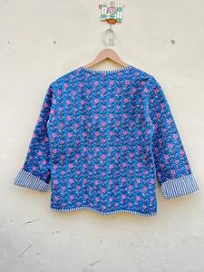 Chaqueta acolchada de algodón con estampado de bloque de mano reversible, chaqueta, abrigo Sari Kantha de algodón, Chaqueta corta - Product Image 3