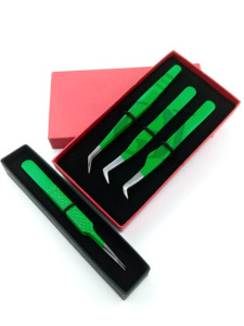 Professionnel Kelly Vert Poudre Revêtement Différents Styles Extension De Cils Pince À Épiler En Acier Inoxydable Diamant Grip Beauté Outils - Product Image 5