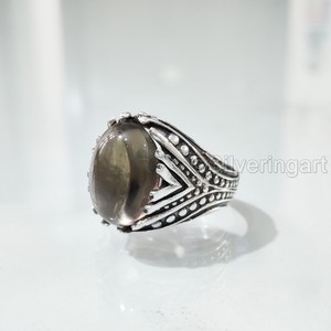 Bague en argent sterling 925 pour homme, en quartz fumé naturel, pierre de naissance d'avril, toutes tailles, bijou de mariage lourd, vente en gros - Product Image 2