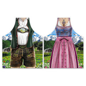 Ensemble tablier de cuisine traditionnel bavarois Dirndl & Lederhosen en toile de coton réutilisable pour le nettoyage et les restaurants - Product Image 1
