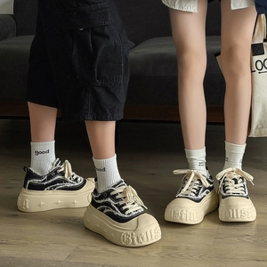 Zapatillas de lona gruesas <span class=keywords><strong>para</strong></span> <span class=keywords><strong>mujer</strong></span>, diseño de cabeza grande, plataforma, aumento de altura, informales, <span class=keywords><strong>para</strong></span> parejas - Product Image 4