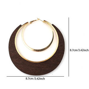 ต่างหูห่วงไม้สไตล์วินเทจโบโฮ ลายเรขาคณิต ประดับมุกโรเดียมโกลด์  ตกแต่งด้วยทองแดงและทองเหลืองสุดอินเทรนด์ - Product Image 3