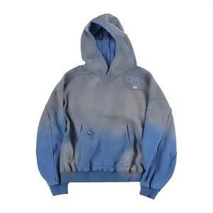 2024 Premium personnalisé hommes français Terry sweats à capuche 500gsm lavage à l'acide motif en détresse capuche surdimensionnée décontracté court en relief - Product Image 1