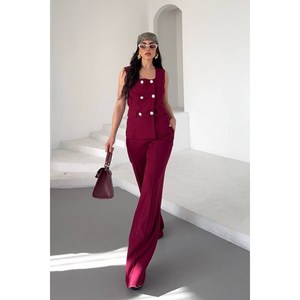 Abito elegante da donna con colletto quadrato con bottoni e Set pantalone in alto e in basso a due pezzi - Product Image 1