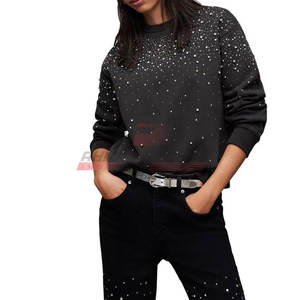 Directo de fábrica, precio al por mayor, sudadera con diamantes de imitación para mujer, MOQ bajo, mejor precio, sudadera con diamantes de imitación para mujer, venta en línea - Product Image 2