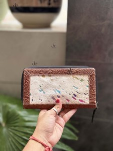 Cartera de piel de vaca para mujer, monedero de cuero de piel metálica, funda de teléfono con tarjeta, embrague occidental para mujer - Product Image 4