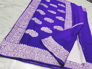 Voiles tissés à la main de qualité supérieure, 100% pur chiffon Banarasi, finement tissés, bordure traditionnelle Zari, tombé doux, protection solaire pour les fêtes - Product Image 5