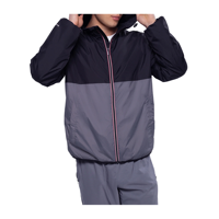 Veste d'hiver Vintage pour hommes coupe régulière manches longues noir bleu contraste couleur fermeture éclair mouche capuche Logo personnalisé conception OEM toile