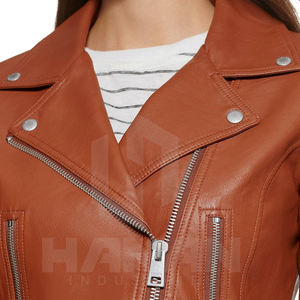 Elegante chaqueta de cuero auténtico para mujer con cremallera frontal, diseño ajustado y forro interior suave para clima frío - Product Image 6