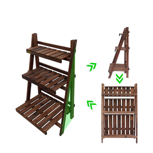 Vietnam Usine En Gros En Bois Massif Naturel Échelle Pliante Bibliothèque De Stockage Organisateur Ferme Conception Fleurs Pot Stand - Product Image 3
