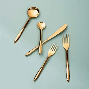 Juego de cubiertos de acero inoxidable chapados en Color dorado con asas elegantes de 5 tenedores, cuchara, cuchillo, productos seguros para lavavajillas, juegos de cubiertos - Product Image 1