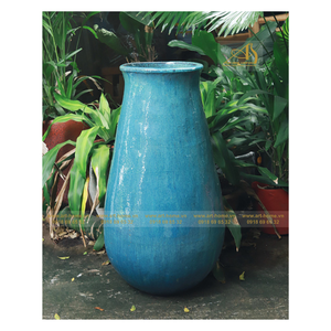 Pot en céramique émaillée GL089H96-JA bleu vert adapté à la plantation de décoration de jardin et à la création de mini paysages. - Product Image 1