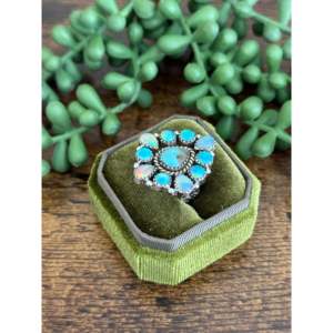 Southwest Handmade <b>Opal</b> & Sterling <b>Silver</b> Adjustable Cluster <b>Ring</b> Rhodium Plated Fine Jewelry - Product Image 3