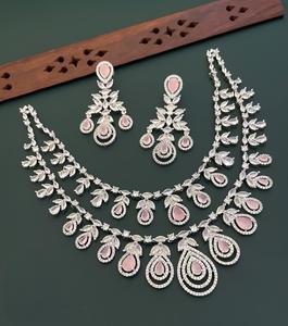 Luxe américain diamant Look ensemble Double couche collier boucles d'oreilles élégant en laiton pour la fête de mariage CZ Zircon diamant cadeau de mariage - Product Image 6