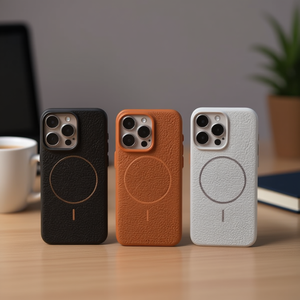 Étui de protection léger en cuir artificiel à motif gaufré magnétique uni pour téléphone portable A16, texture litchi - Product Image 1