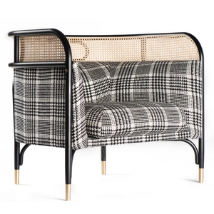 เฟอร์นิเจอร์บูธเชิงพาณิชย์ เก้าอี้โซฟาหุ้มผ้าสีเขียวพร้อมพนักพิงหวาย สำหรับตกแต่งภายในโรงแรม คาเฟ่ และบาร์ - Product Image 4