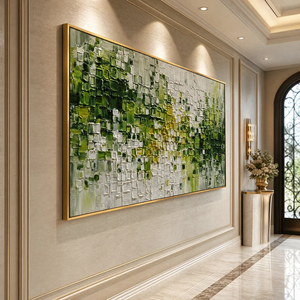 Verdant Textured Green <b>White</b> Abstract Impasto Oil Painting On Canvas With <b>Frame</b> Contemporary Art Indoor Decor - Product Image 6