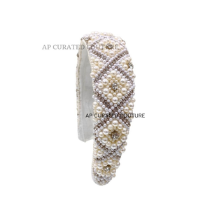 Trendy Designer Beaded <b>Headband</b> with Pearls Hoop Hand Beaded <b>Jeweled</b> Hair Accessories for Women for Holidays Indian Manufacturer - Product Image 6