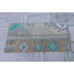 Alfombra Turca, Alfombra Vintage de 1.6x3.2 pies, Alfombra de Lana con Rayas Azules - Product Image 4