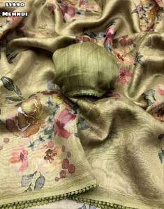 Sari en soie de tissu de qualité supérieure, dernier cri, tendance, avec imprimé floral numérique, mode féminine - Product Image 5