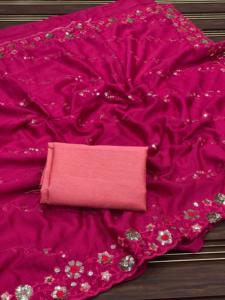 Saree en soie Chinon de couleur incroyable de qualité d'exportation indienne avec broderie de paillettes avec grossiste de travail coupé de l'Inde à vendre - Product Image 5