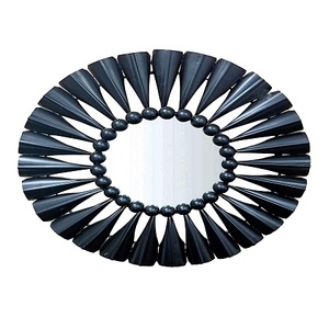 Stylish Leaf Wall <b>Mirror</b> decorative Metal wall <b>mirror</b> Living room Bathroom <b>Black</b> Color leaf Design Metal <b>Round</b> Shaped Home Wall - Product Image 5