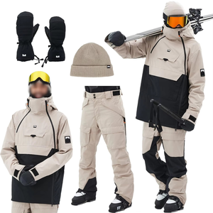 Ensemble de ski isolé, imperméable et respirant, veste, pantalon, mitaines, design coupe-vent pour snowboard, fermeture éclair, unisexe - Product Image 6