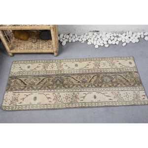 พรมวินเทจขนาด 1.8x4.1 ฟุต พรมตุรกีขนาดเล็ก พรมขนสัตว์ลายต้นไม้และพืชสีเบจ - Product Image 3