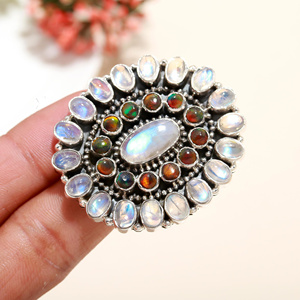 Natural Aurora ópalo y piedra lunar anillo de piedras preciosas diseñador 925 anillo de plata esterlina sólida para mujer anillo de plata hecho a mano - Product Image 6