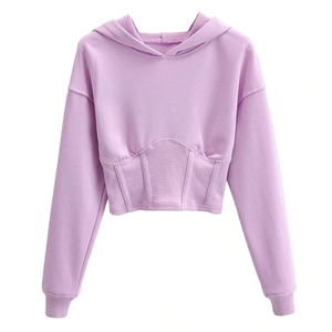 Nouveauté Sweat à capuche imprimé pour femme, coupe courte, couleur unie, 100% coton molletonné, sweat-shirt de sport pour la salle de sport, logo sur le devant, col à capuche d'hiver - Product Image 6