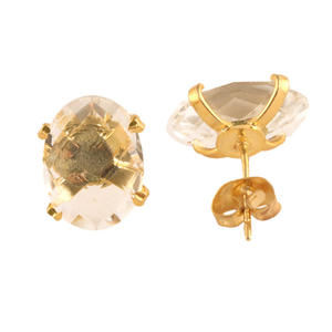 Affordable Cheapest Price <b>Stud</b> <b>Earring</b> Oval Shape Faceted clear Quartz <b>Earring</b> 18k Gold Plated Claw <b>Set</b> <b>Stud</b> <b>Earring</b> Women Gift - Product Image 1