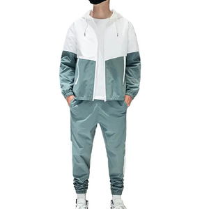 Hommes printemps automne Sport tenue 2 pièces/ensemble à capuche cordon à manches longues fermeture éclair paquet manteau taille élastique poches pantalons de survêtement - Product Image 2