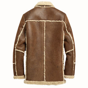 Manteau long en cuir véritable pour homme, style rancher, en peau de mouton, avec doublure en fourrure Sherpa, pour l'hiver, vente en gros OEM - Product Image 3