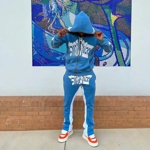 500 gsm hommes streetwear français éponge évasé pantalons de survêtement et sweat à capuche ensemble personnalisé 100% coton bouffée impression sweat à capuche ensembles survêtements - Product Image 1