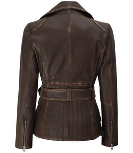 Super nouvelle veste en cuir imperméable longue et élégante marron pour femmes entièrement personnalisée avec deux fermetures à glissière et deux poches à rabat - Product Image 2