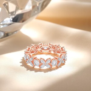 แหวนหมั้นเพชรสีเงินสเตอร์ลิงสีทอง3.15 CT Marquise CUT Moissanite Diamond Leaf-shaped - Product Image 6