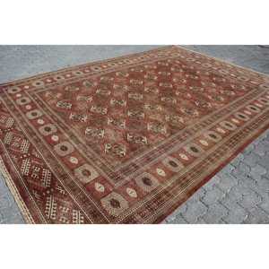 Alfombra Turca Vintage Extra Grande de 9.3x13.4 pies con Diseño de Plantas y Árboles Rojos, en Lana, con Diseño de Patchwork y Base de Látex - Product Image 3