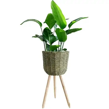 Nuovo design Set di 3 portavasi in Rattan supporto per vaso di fiori in legno cesto di fiori con gambe assemblare scaffali decorativi