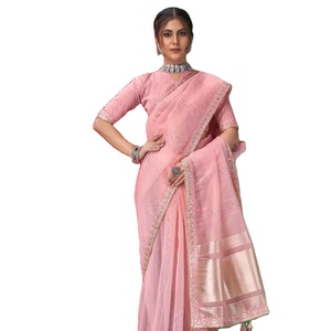 ผ้าซับในผ้าโปร่งบางมาใหม่สำหรับปาร์ตี้ที่สวยงามพร้อมรหัสมันวาวและคอลเลกชั่นขอบงานคอลเลกชั่นส่าหรีสำหรับผู้หญิง - Product Image 1