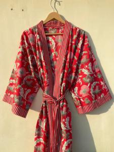 Vestido de Kimono de algodón con estampado Floral corto hecho a mano indio para mujer, envoltura de Bikini perfecta para ropa de vacaciones de playa informal otoño - Product Image 2