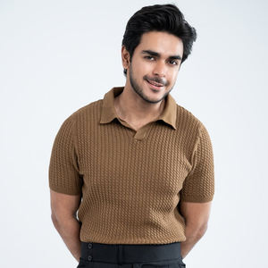 Camiseta de Manga Corta para Hombre, Diseño Moderno y Elegante con Tejido de Cable Trenzado, Transpirable, con Volantes, Diseño Sólido, 100% Algodón, Marca Amriss - Product Image 1