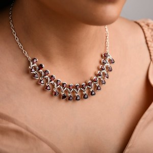 Ensemble de collier en argent sterling blanc rubis de style ethnique 3 pièces Bijoux fins Femmes Bijoux de mariage Collier ras du cou Cadeaux pour femmes - Product Image 3