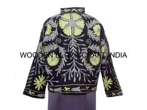 Chaqueta de Algodón Acolchada Transpirable y Ecológica con Bordado Suzani Indio, Diseño Floral, Detalles de Agujeros, Desmontable, Más Vendida - Product Image 5