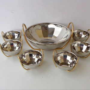 Bol de service en argent de qualité supérieure avec poignée dorée pour les repas quotidiens en famille, le petit-déjeuner, le déjeuner, le dîner, les collations et la salle à manger - Product Image 1