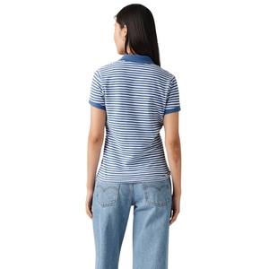 Chemise rayée pour femme, manches courtes, mélange coton et élasthanne, tricot décontracté respirant, logo brodé à la machine sur le devant, OEM ODM personnalisé, 220g - Product Image 6